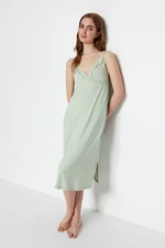 Trendyol Mint Lace and Slit Detailed Rope Strap Knitted Nightdress