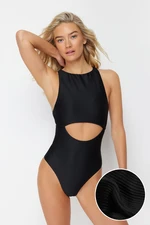 Trendyol Black Halter Neck Cut Out/Windowed Textured Regular Swimsuit