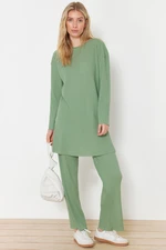 Trendyol Green Oversize Ribbed Knitted Bottom-Top Set