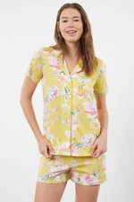 Trendyol Yellow 100% Cotton Floral Knitted Pajama Set