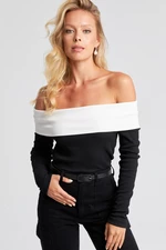 Cool & Sexy Women's Black and White Madonna Collar Camisole Blouse