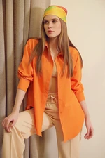 Trend Alaçatı Stili Women's Orange Oversized Long Woven Shirt