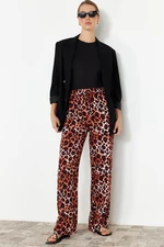 Trendyol Brown Elastic Waist Wide Leg/Wide Leg Leopard Print Woven Pants