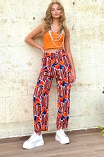 Trend Alaçatı Stili Women's Orange Patterned Woven Viscose Pants