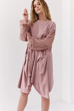 Asymmetrical oversize dress with transparent cappuccino sleeves