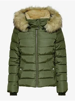 Khaki women's quilted jacket with faux fur ONLY New Camilla - Women's