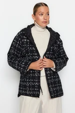 Trendyol Black Premium Oversize kétoldalas hordható Tweed steppelt puffadt kabát