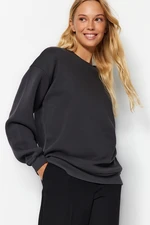 Trendyol Anthracite Oversize/Relaxed Fit Basic Crew Neck Thick/Polar inside Knitted Sweatshirt