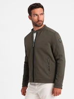 Ombre Men's BIKER jacket in structured fabric - dark olive green