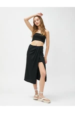 Koton Midi Skirt with Draping and Slits Lined, Textured