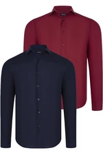 DUAL SET G726 DEWBERRY MENS SHIRTS-NAVY BLUE- BURGUNDY