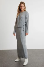 Trendyol Gray Knitwear Cardigan Dress Bottom-Top Set