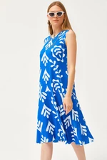 Olalook Women's Saks Blue and White Skirt Piece Knitted Dress