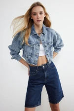 Trendyol Light Blue Oversize Crop Denim Jacket