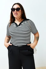 Trendyol Curve Black and White Striped Corduroy Knitted Blouse