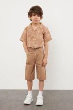 Trendyol Brick Boy Patterned Cotton Shirt-Shorts Woven Bottom-Top Set