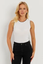 Cool & Sexy Women's White Piping Camisole Blouse