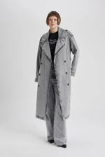 DEFACTO Belted Long Jean Trench Coat