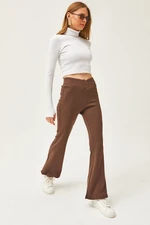 Olalook Women's Bitter Brown Cross Band Detail Raised Spanish Leggings