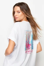 Trendyol White Printed on the Front and Back for Boyfriend/Wide Fit Knitted T-Shirt