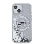 Zadní kryt Karl Lagerfeld Liquid Glitter Karl and Choupette Heads MagSafe pro Apple iPhone 15, transparentní