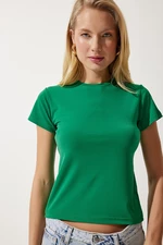 Happiness İstanbul Women's Dark Green Crew Neck Basic Sandy T-Shirt