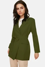 Trendyol Khaki Belted Pocket Detailed Blazer Woven Jacket