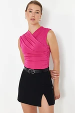 Trendyol Fuchsia Fitted Gather Detailed Sleeveless Stretchy Knitted Blouse