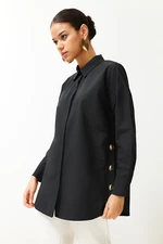 Trendyol Black Button Accessory Detailed Cotton Woven Shirt