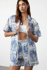 Trendyol Tropical Patterned Woven Shirt Shorts Set