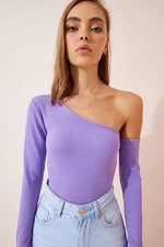 Happiness İstanbul Women's Lilac Off Shoulder Ribbed Knitted Blouse