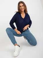 Navy Blue Women's Basic Viscose Blouse