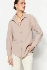 Trendyol Stone Single Pocket Boyfriend/Wide Fit Cotton Woven Shirt