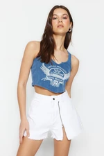 Trendyol White Zipper Detailed High Waist Denim Shorts