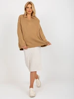 RUE PARIS ladies camel oversize sweater with collar