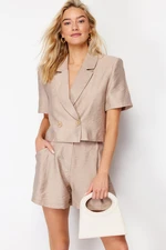 Trendyol Camel Short Sleeve Woven Linen Look Blazer Jacket