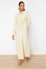 Trendyol Beige Front Knot and Zipper Detailed Woven Dress