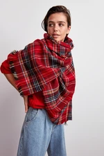 Trendyol Red Soft Textured Plaid Scarf