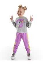 Denokids Unicorn Gray Lilac Girl's Tracksuit Set