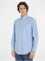 Light Blue Men's Patterned Shirt Tommy Hilfiger Premium Oxfor - Men