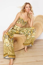 Trendyol Ethnic Patterned Woven Ruffle Blouse Trousers Suit