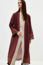 Trendyol Brown Ethnic Patterned Cotton Blended Long Woven Kimono & Kaftan