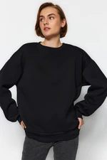 Trendyol Black Oversize/Loose Cut Crew Neck Thick/Polar inside Knitted Sweatshirt