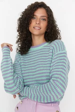 Trendyol Lila Crop pruhovaný pletený sveter