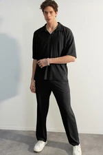 Trendyol Limited Edition Black / Wide Leg Textured Wrinkle-Free Hidden Drawstring Sweatpants