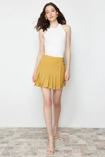 Trendyol Camel Buckle Detailed Pleated Woven Shorts Skirt