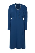 Trendyol Curve Navy Blue Midi Dress With Accessory Detail