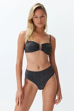 Trendyol Black Strapless Accessory Glitter Premium Fabric Brazilian Bikini Set