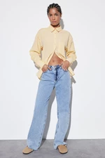 Trendyol Beige Single Pocket Boyfriend/Wide Fit Cotton Woven Shirt