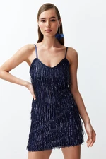 Trendyol Navy Blue Sequined Elegant Evening Dress